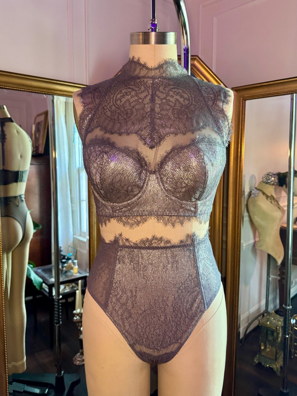 Victoria's Secret Dream Angels Lace High-Neck Demi Bra & High-Waist Panty Set